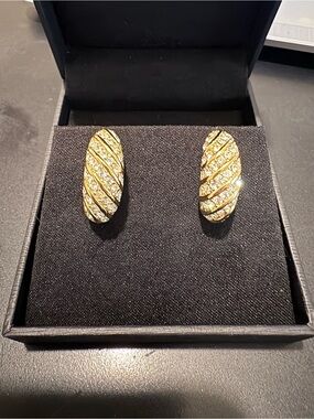 VINTAGE Christian Dior Gold-Tone Crystal Encrusted Hoop Earrings 1” GORGEOUS